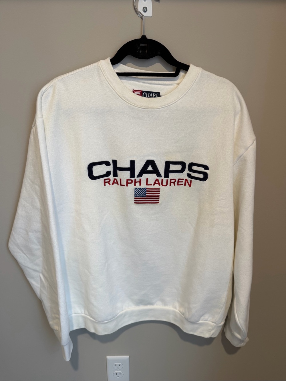 VTG 90s Ralph Lauren Chaps Men's Medium Crewneck Sweatshirt Spell Out White